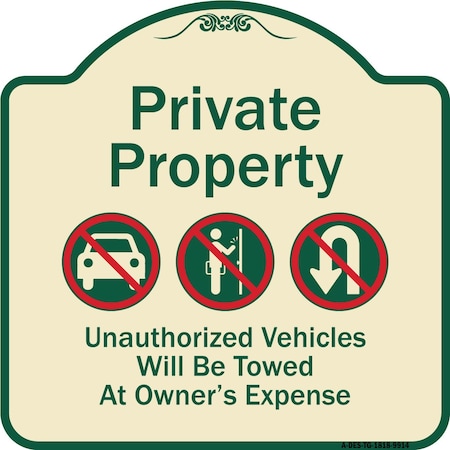 Signmission Designer Series-Private Property Unauthorized Vehicles Towed No Cars, 18" x 18", TG-1818-9914 A-DES-TG-1818-9914